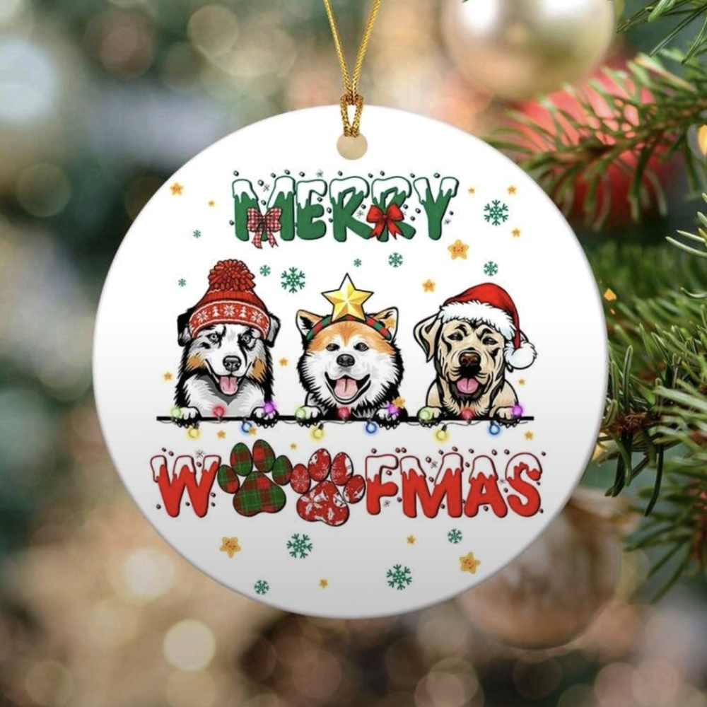 Merry Woofmas Husky Dog Christmas Ornament